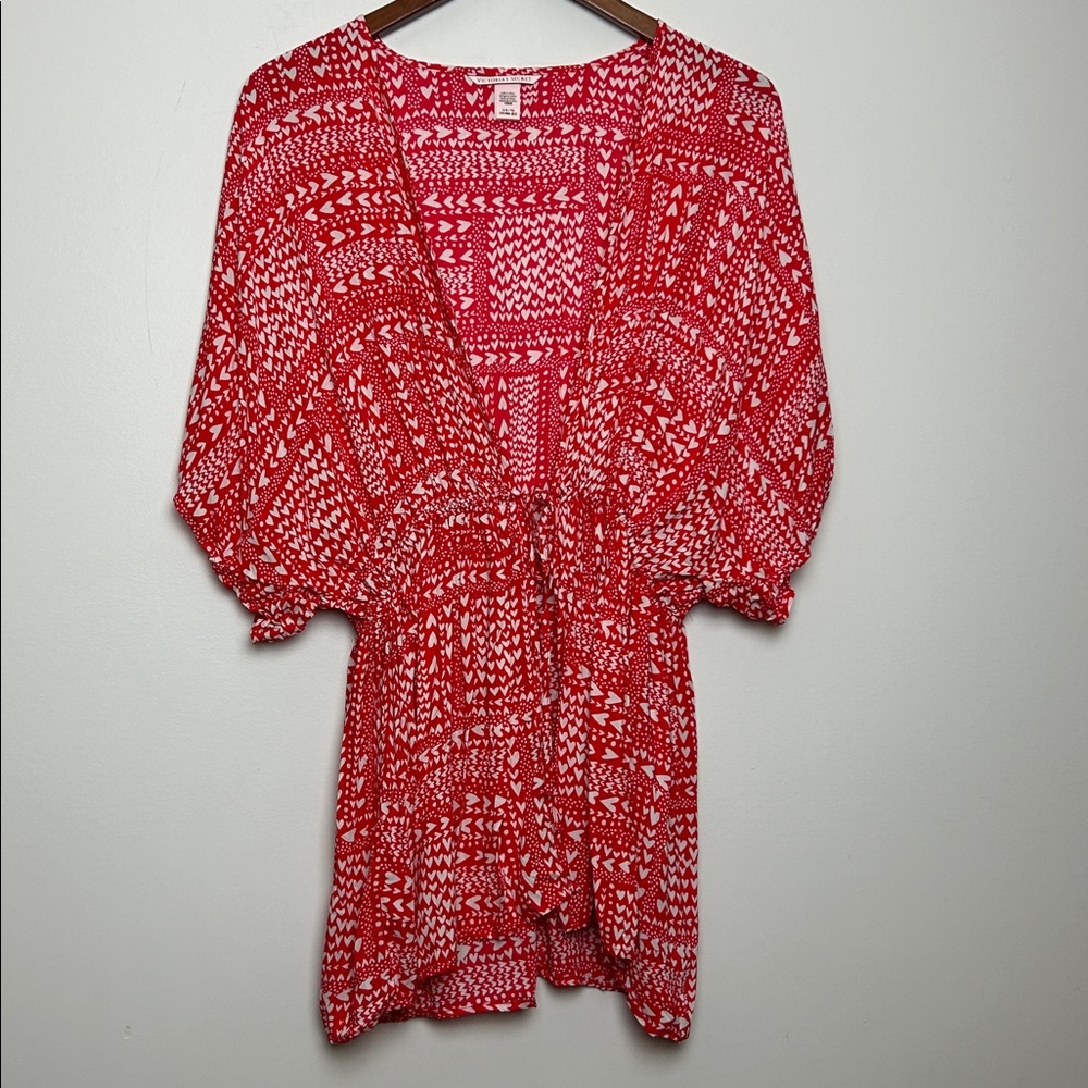 Victoria's Secret|Red White Heart Kimono One Size